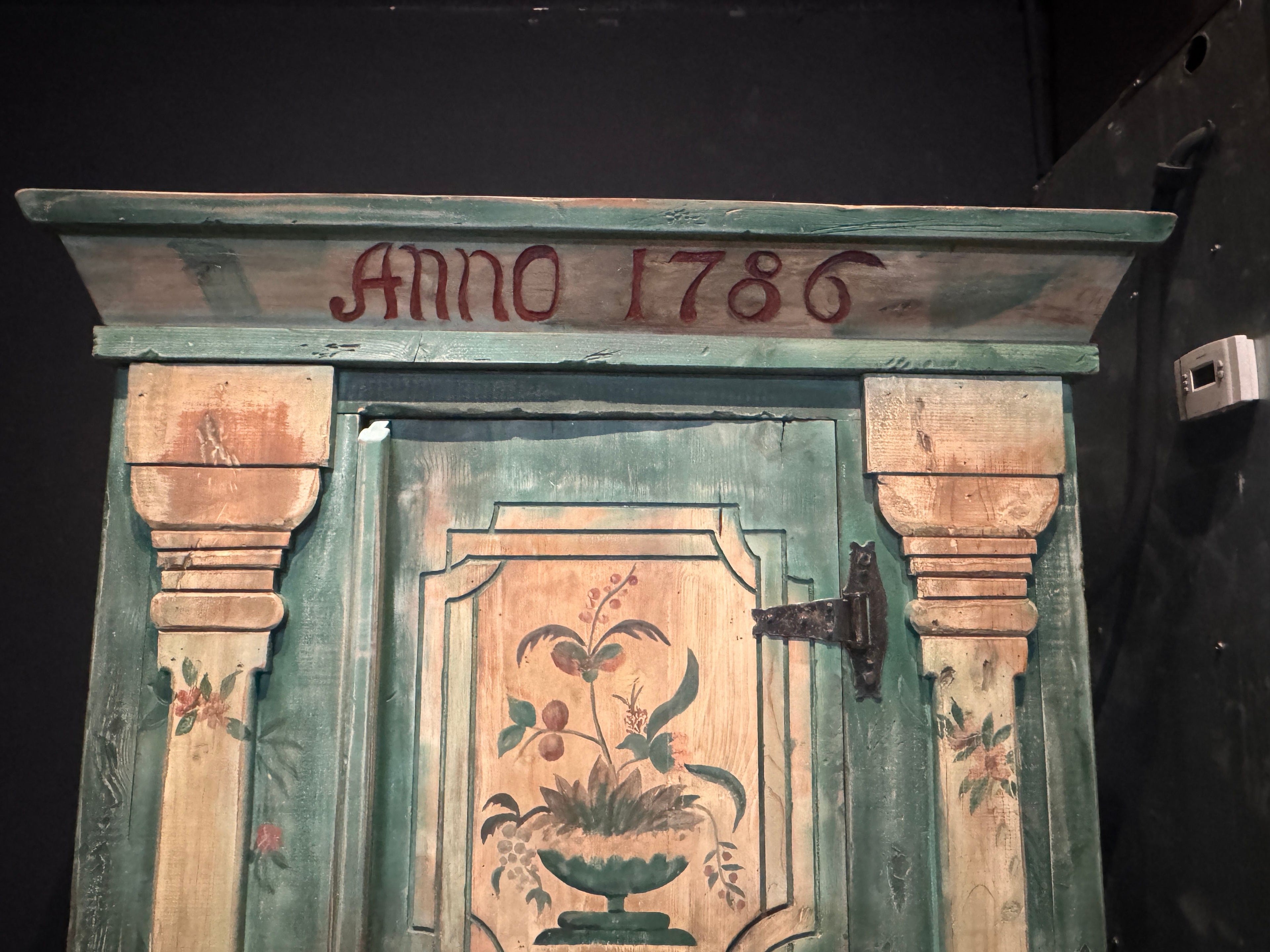 Custom-Made Italian Style Folk-Painted Farmhouse Armoire Cabinet, c. 1990s