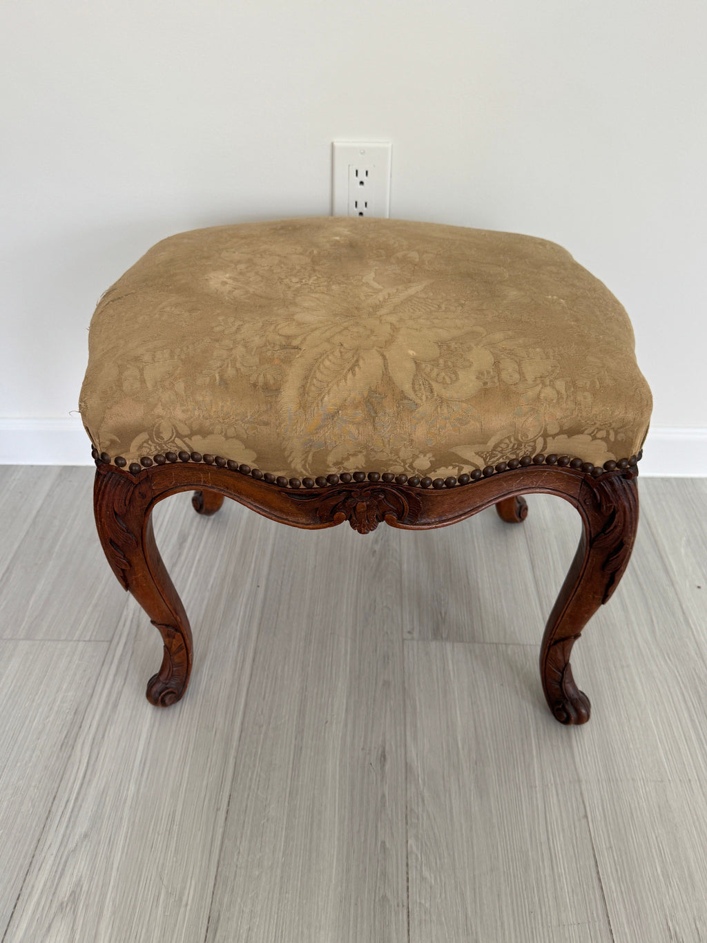Antique Louis XV Style Bench or Footstool with Nailhead Trim