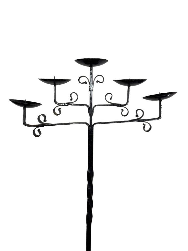 Antique Wrought Iron Floor Candelabras - Holds Five Candles - Set of 2