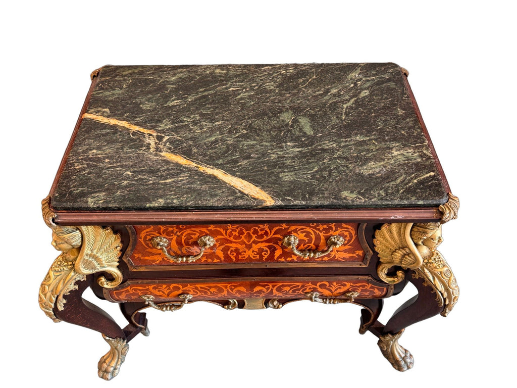 Vintage French Louis XIV Style Walnut Bombe Commode, Mid-20th Century – Marble Top & Ormolu