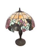 Vintage Art Nouveau Style Rose Stained Glass Desk or Table Lamp, c. 1990s