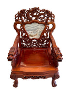 Antique Chinese Rosewood Dragon Armchair – Peranakan Style Carved Chair with Marble Insert, c. late 19th or early 20th century