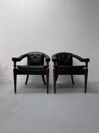 Vintage Tufted Leather Barrel-Back Tub Armchairs, Pair, c. 1970s