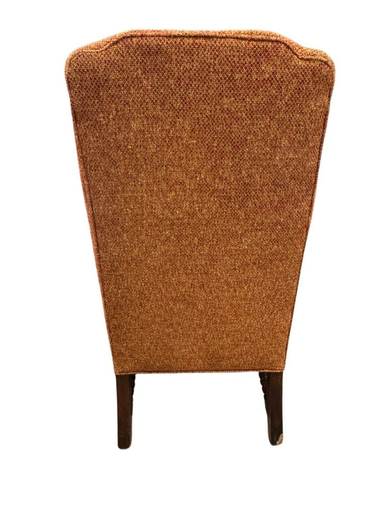 Vintage Queen Anne & Archie Bunker Style Wingback Chair with Carved Spindle Legs