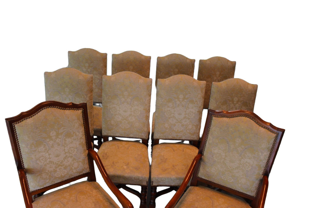 Vintage Provence Collection by Bussandri Louis XIV Style Fabric & Leather Dining Chairs, Set of 10, c. 2003
