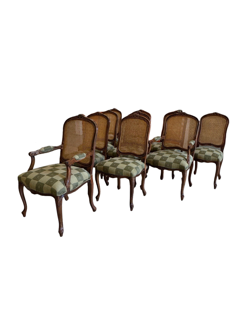 Vintage Louis XV Style Cane Back Dining Chairs - Set of 10