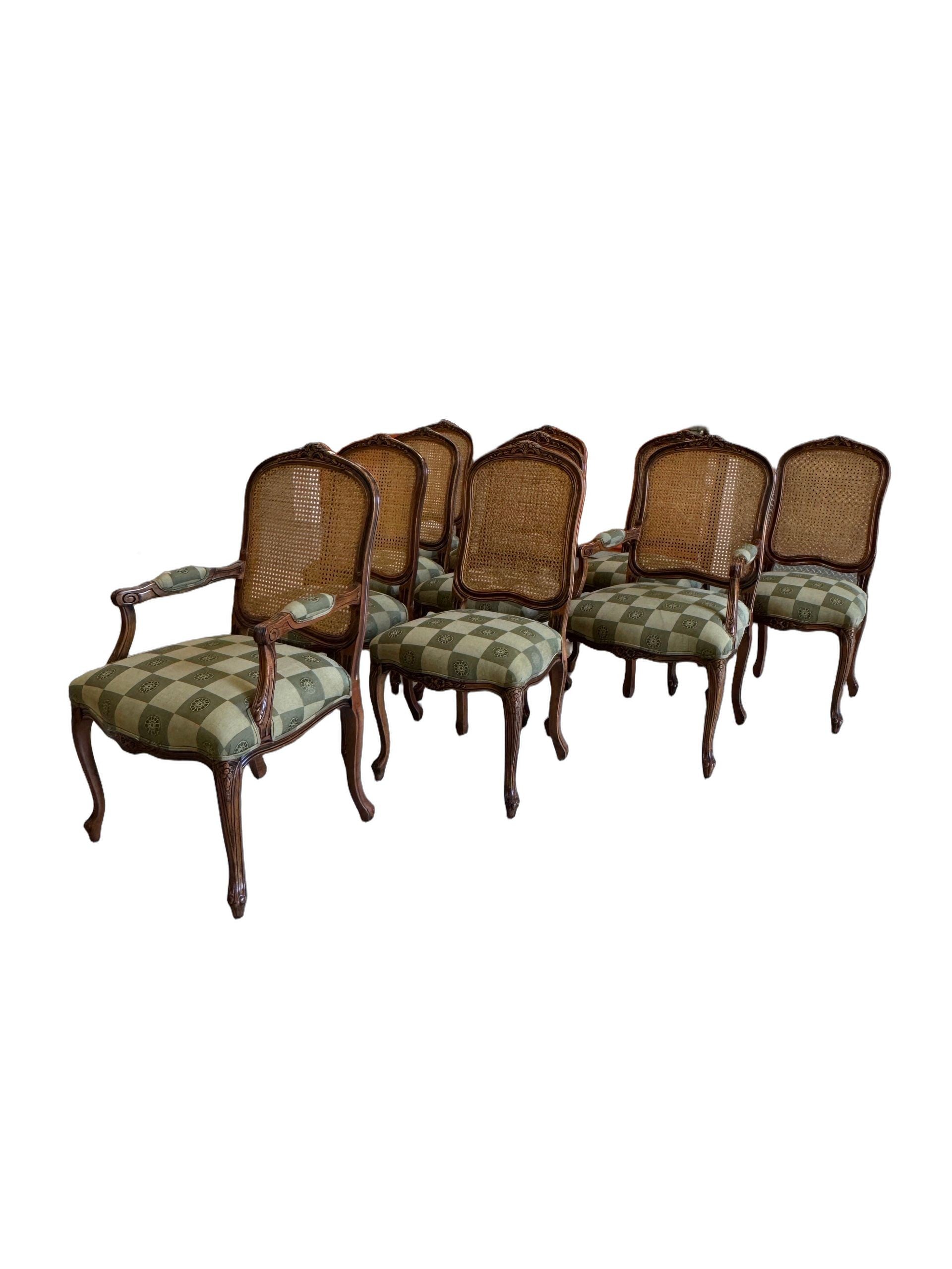 Vintage Louis XV Style Cane Back Dining Chairs - Set of 10