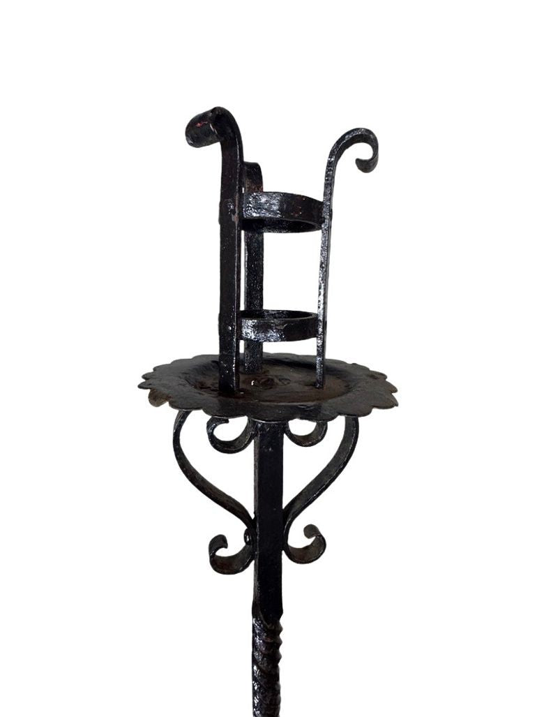 Antique Wrought Iron Floor Candelabras - Holds One Pillar Candle  - Set of 2