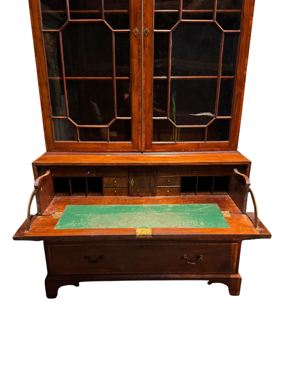 Antique English Georgian Mahogany Bureau Bookcase with Astragal Glass Doors, Late 18th Century