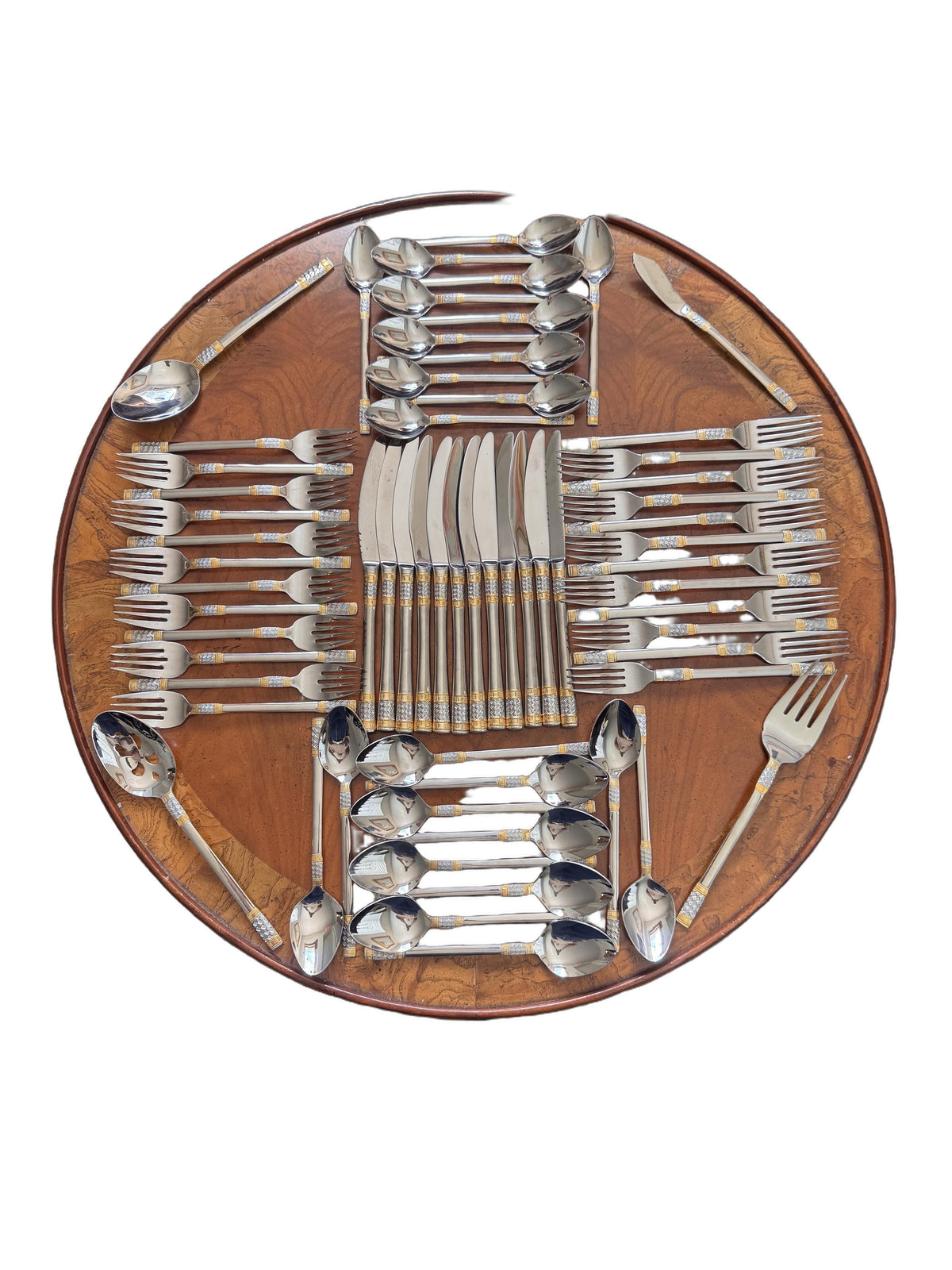 Wallace Golden Corsica Gold Accent 18/10 Stainless Steel Flatware Set for 12, 64 Pieces, c. 1990s