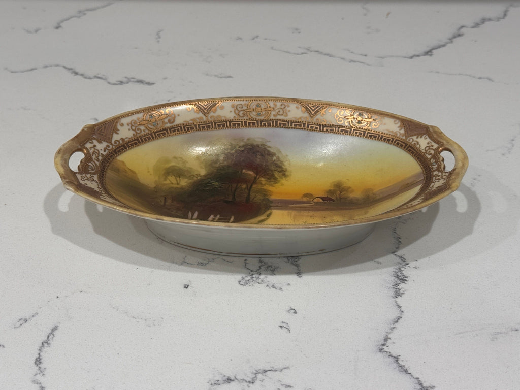 Antique Japanese Hand-Painted Nippon Plate by Morimura Brothers, Rural Lake Scene, c. 1911–1921