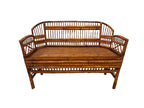 Vintage Brighton Pavilion Style Burnt Bamboo & Cane Settee Bench, c. 1970s