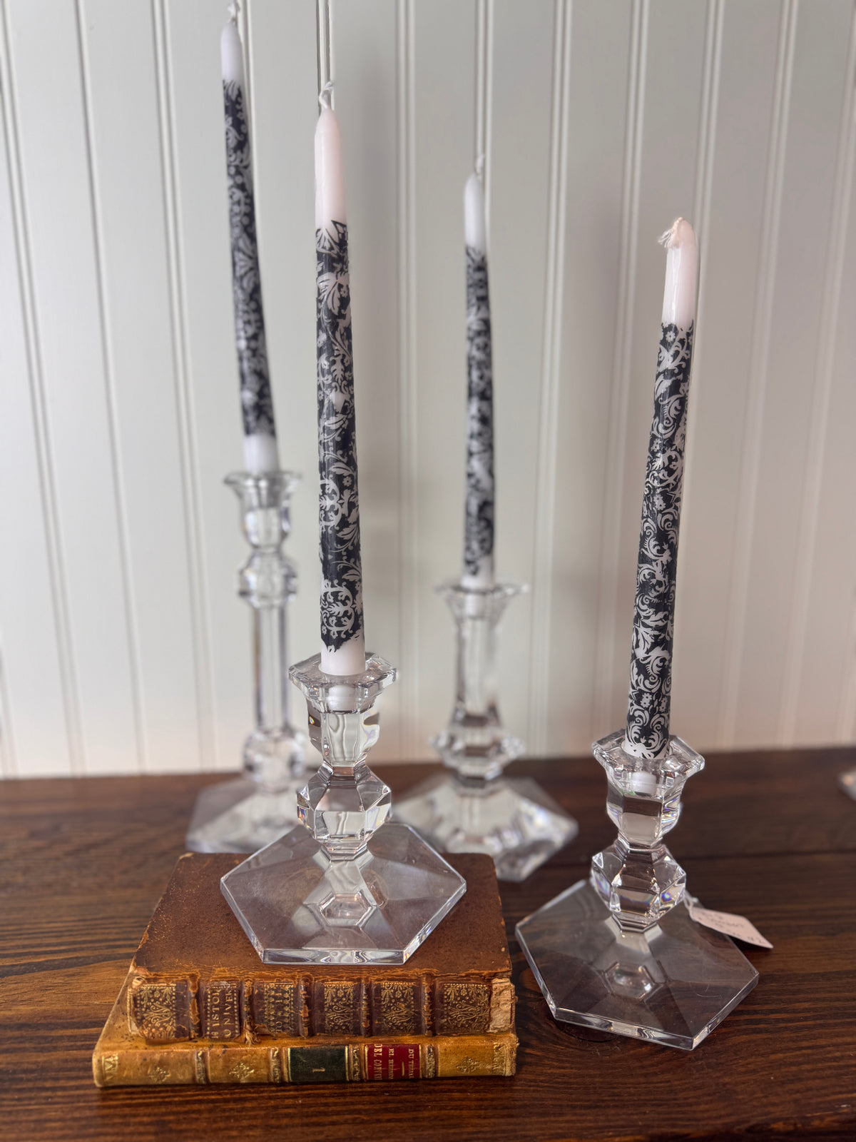 Hand-Embellished Decorative Taper Candles, Set of Two, Choice of Pattern