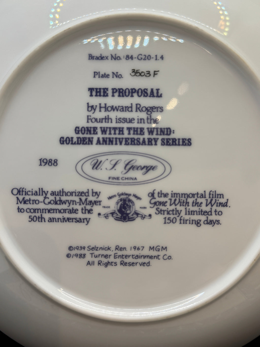 Vintage Gone with the Wind Commemorative Plates with COA - Limited Edition Golden Anniversary Series - by WS George Fine China