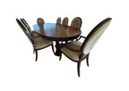 Thomasville Lumine Collection Dining Table with Double Pedestal, 8 Upholstered Chairs and Three Leaf Extension