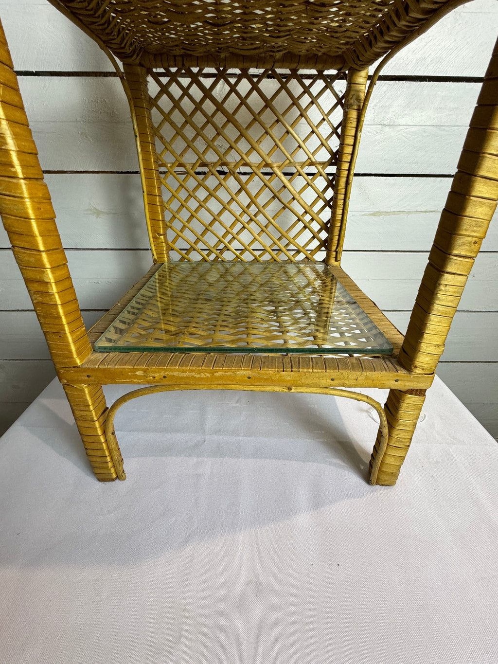 Vintage Rattan Wicker Three Tiered Shelf