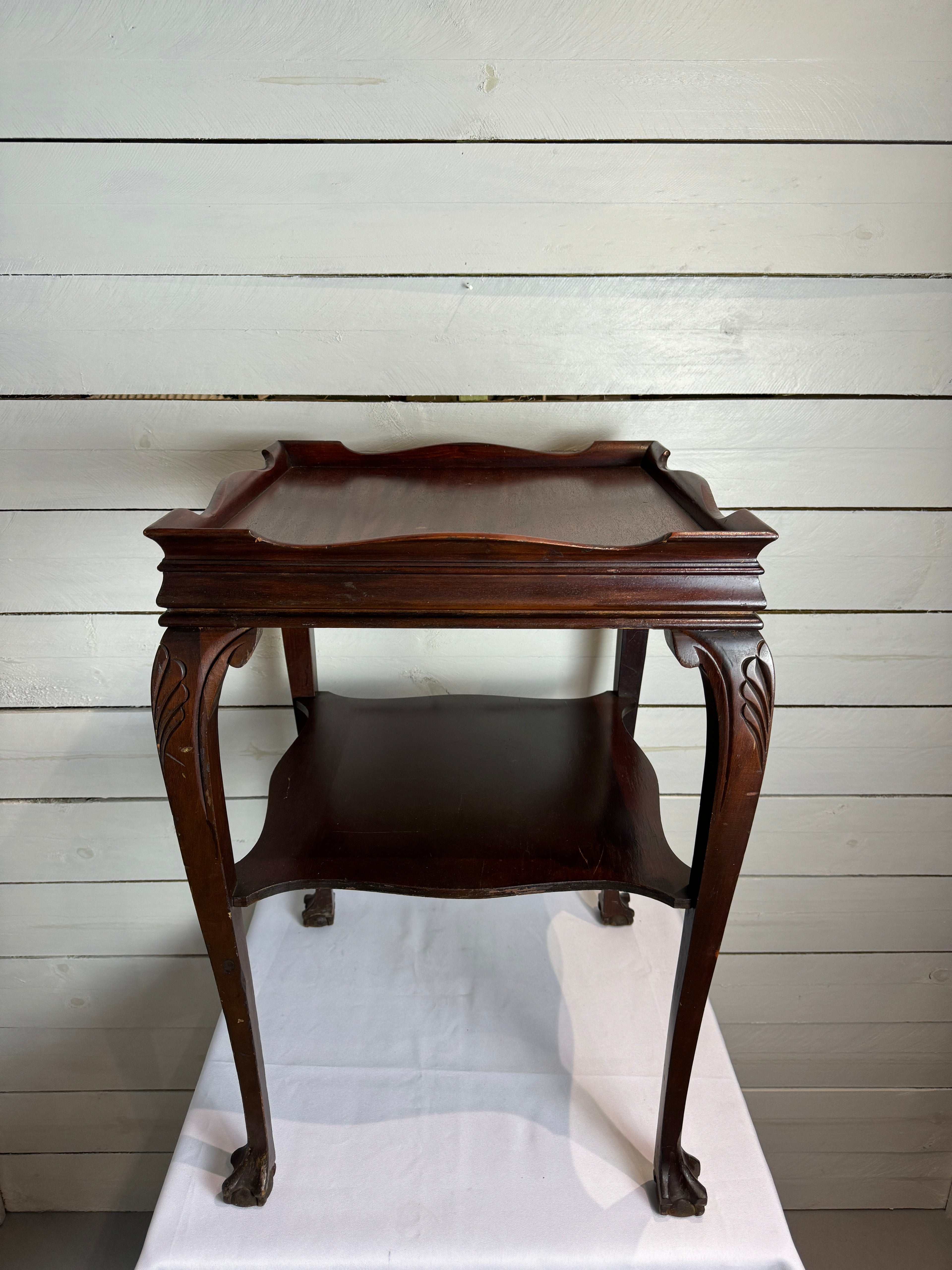 Chippendale Style Gallery Top Two Tiered Claw and Ball Table