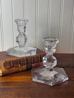 Val Saint-Lambert Signed Belgian Crystal Candlesticks, Pair, Sizes Vary, Late 20th Century