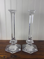 Val Saint-Lambert Signed Belgian Crystal Candlesticks, Pair, Sizes Vary, Late 20th Century