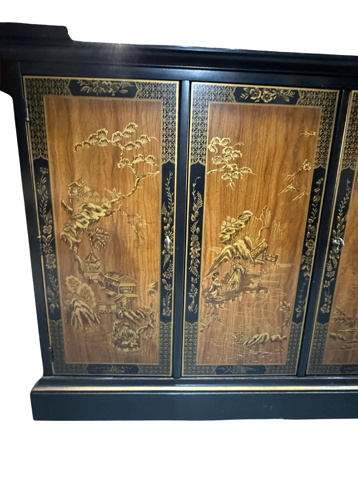 Drexel Et Cetera Collection Black Lacquer Chinoiserie Flip-Top Buffet Server, 1970s