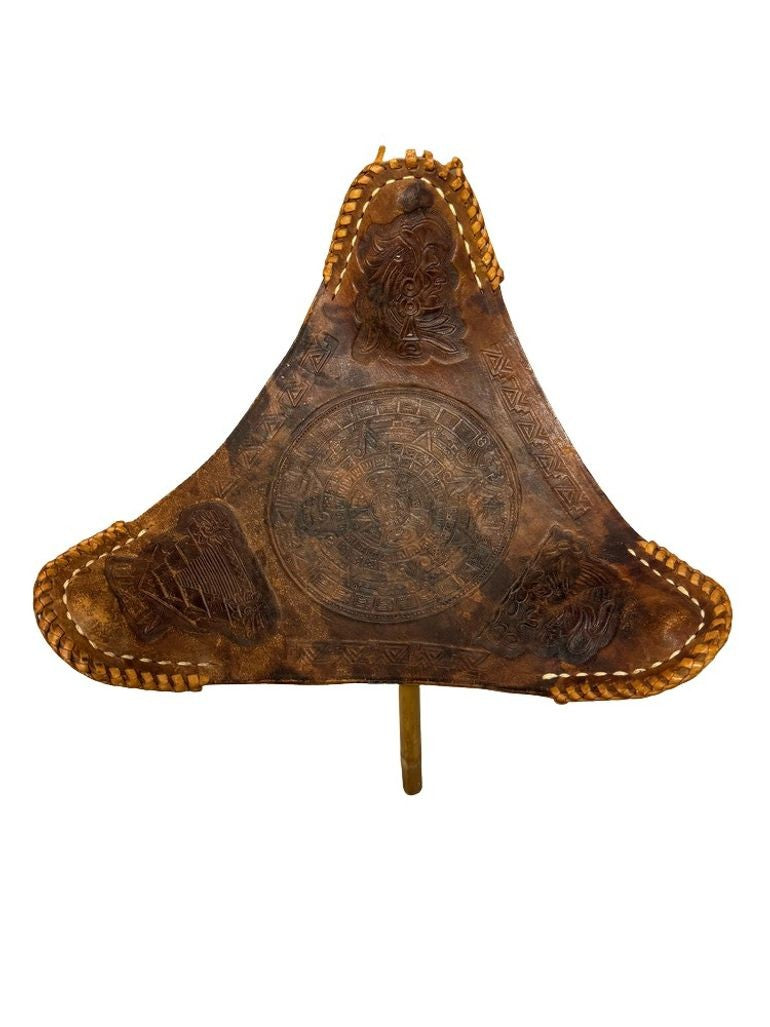 Vintage 1960s Mexican Leather Tripod Folding Stools