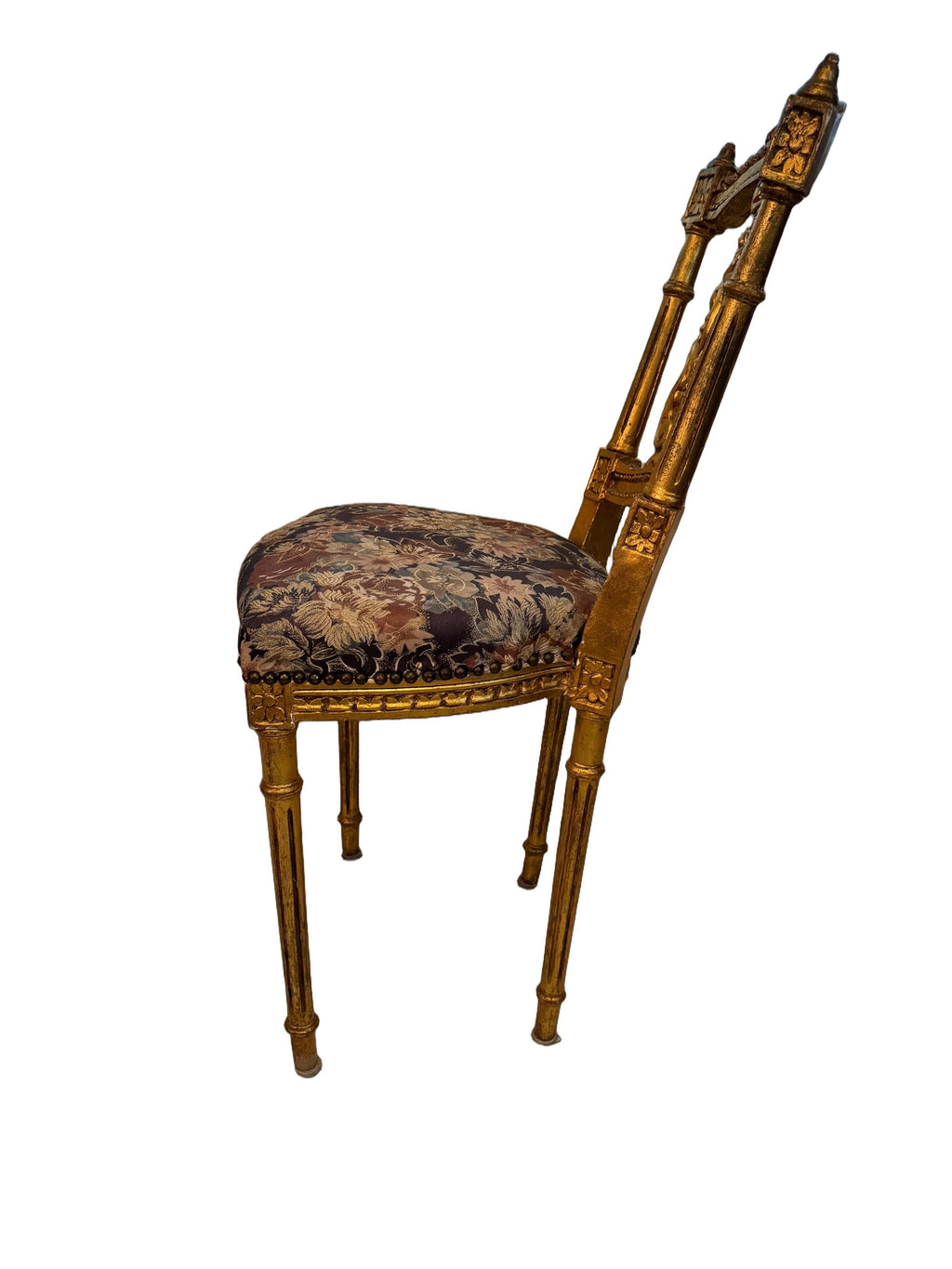 Antique French Louis XIV Gold Leaf Side Accent Harp Small Chair