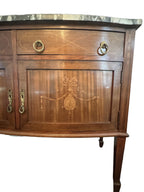 Antique French Louis XVI Demilune Mahogany  Calacatta Viola Marble Top Buffet Sideboard Credenza