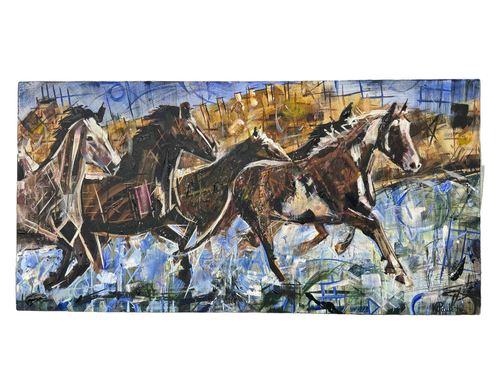 A River Run by Kent Paulette Authentic Original Acrylic on Canvas - Equestrian Horse Paintings - Big Sky Chic, Modern Cowboy, Western or Yellowstone Aesthetic