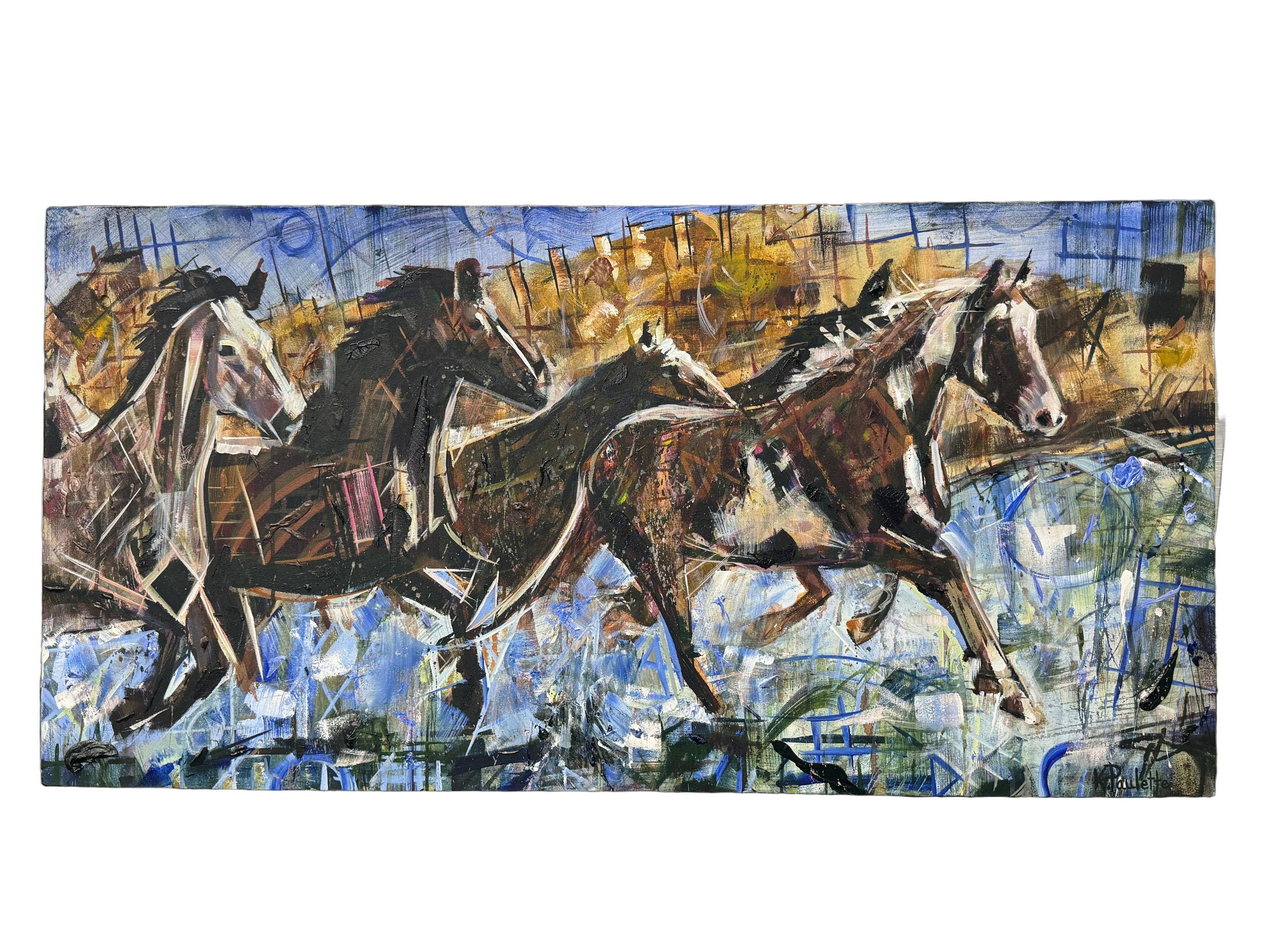 A River Run by Kent Paulette Authentic Original Acrylic on Canvas - Equestrian Horse Paintings - Big Sky Chic, Modern Cowboy, Western or Yellowstone Aesthetic