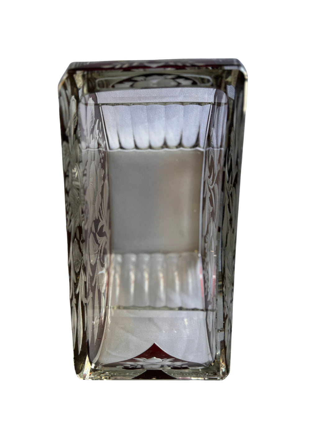 Antique Czech Bohemian  Ruby Red Art Deco Hand Cut to Clear Crystal Bowl, c. 1920