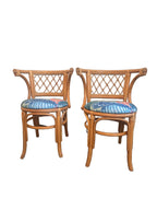 Vintage Bamboo & Rattan Barrel-Back Bistro Honeymoon Chairs, Pair, c. 1970s