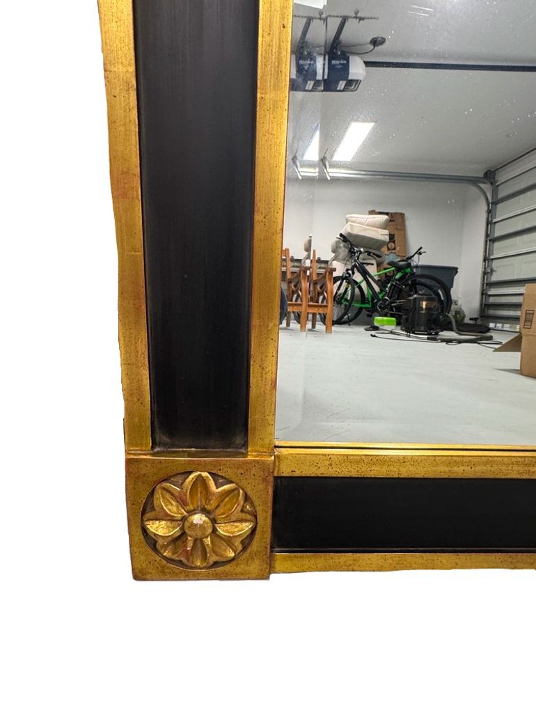Vintage Black & Gold Regency or Empire Style Beveled Mirror