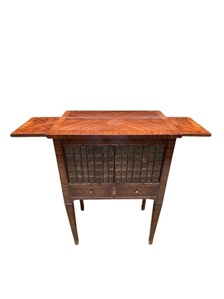 Antique French Louis XVI Style Marquetry Faux-Book Facade Cabinet with Pull-Out Sides, Late 19th Century