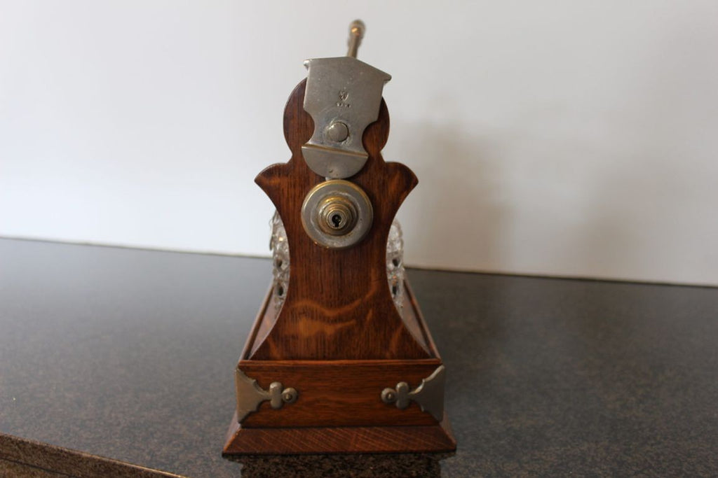 Antique English Oak Tantalus with Three Cut Crystal Decanters, c. late 1800s