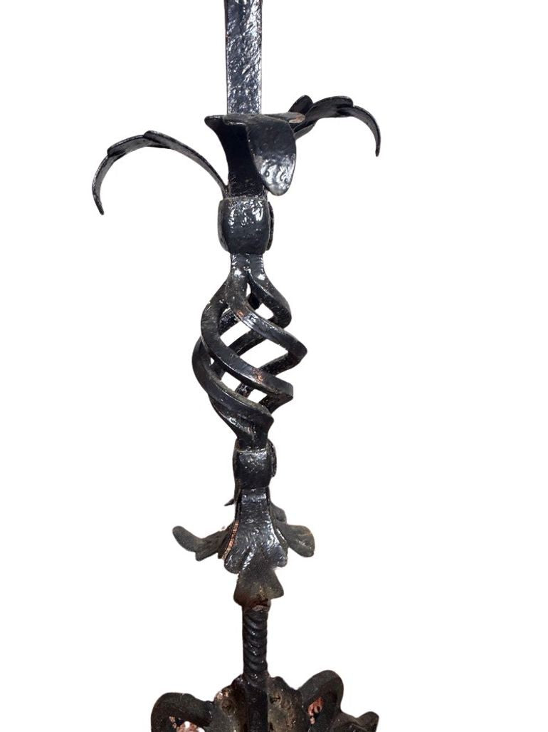 Antique Wrought Iron Floor Candelabras - Holds One Pillar Candle  - Set of 2