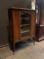 Antique Queen Anne Style Walnut Display Cabinet Bookcase Curio, c. 1920s