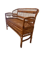 Vintage Brighton Pavilion Style Burnt Bamboo & Cane Settee Bench, c. 1970s