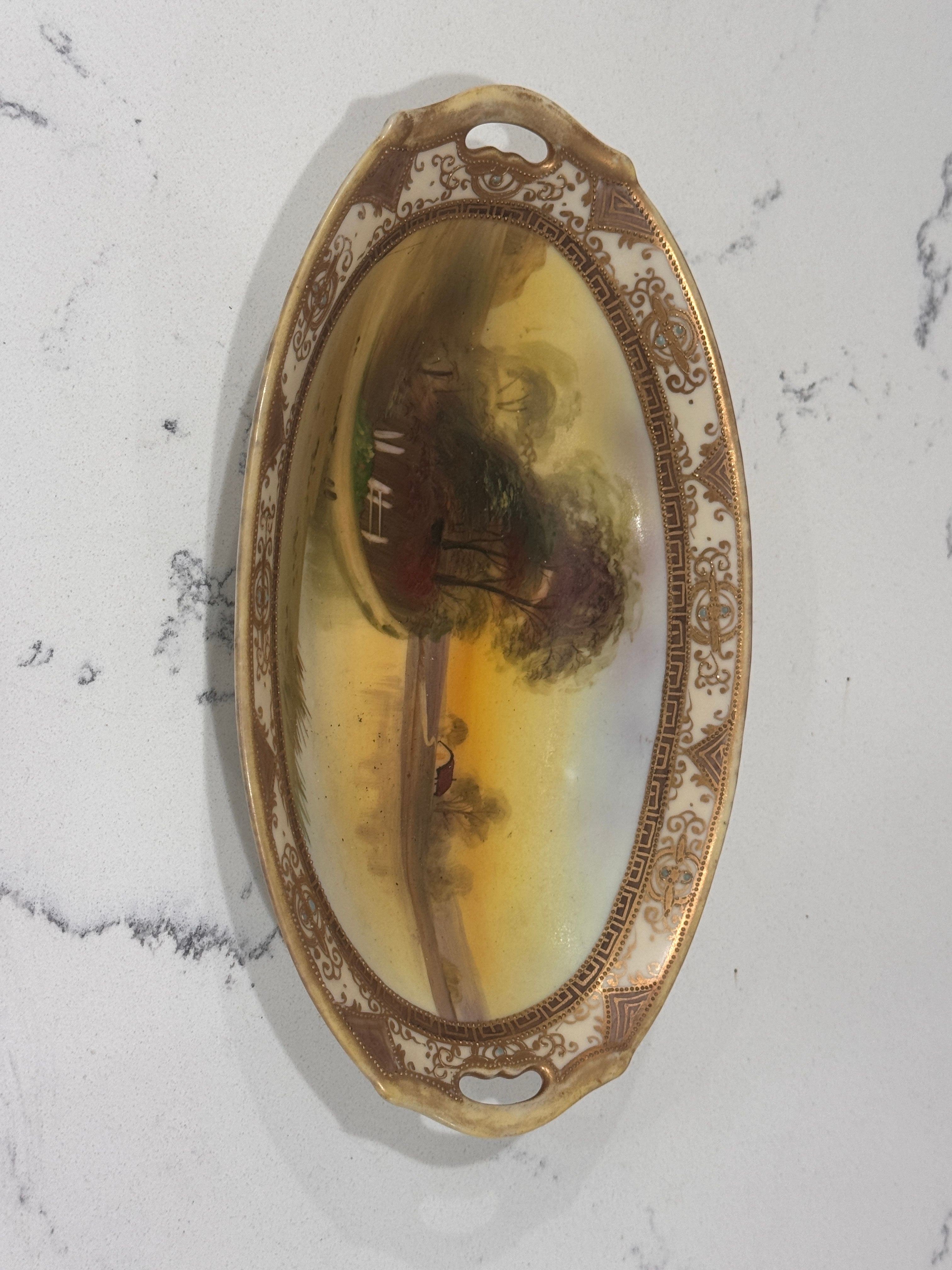 Antique Japanese Hand-Painted Nippon Plate by Morimura Brothers, Rural Lake Scene, c. 1911–1921