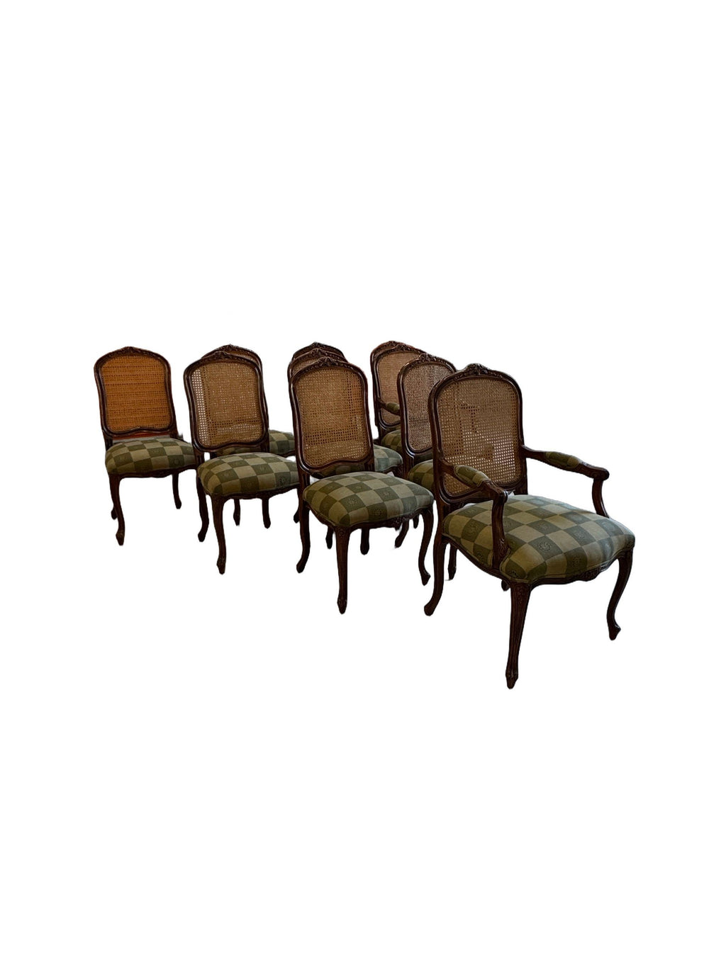 Vintage Louis XV Style Cane Back Dining Chairs - Set of 10