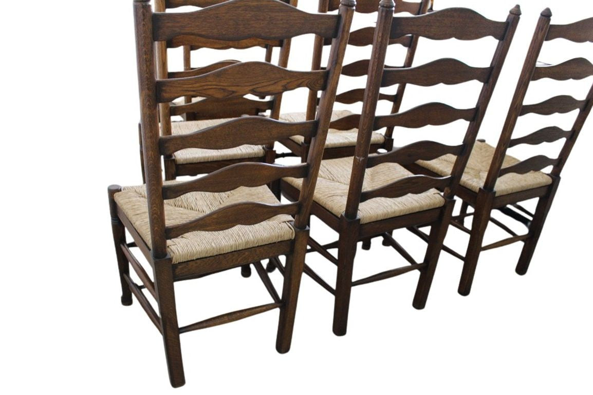 Vintage Ladderback Rush Seat Side Chairs Set of 6