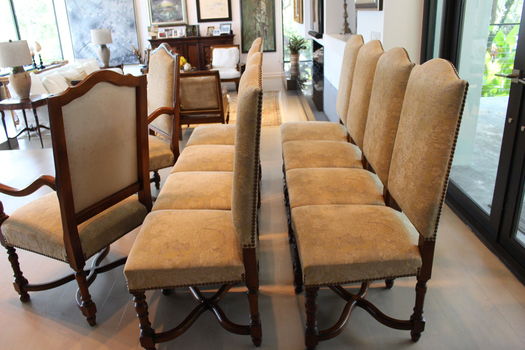 Vintage Provence Collection by Bussandri Louis XIV Style Fabric & Leather Dining Chairs, Set of 10, c. 2003