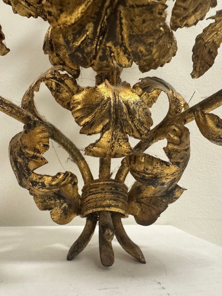 Antique Italian Wall Sconce Candelabra with Gilt Gold Leaf Motif for Five Candles, c. 1920