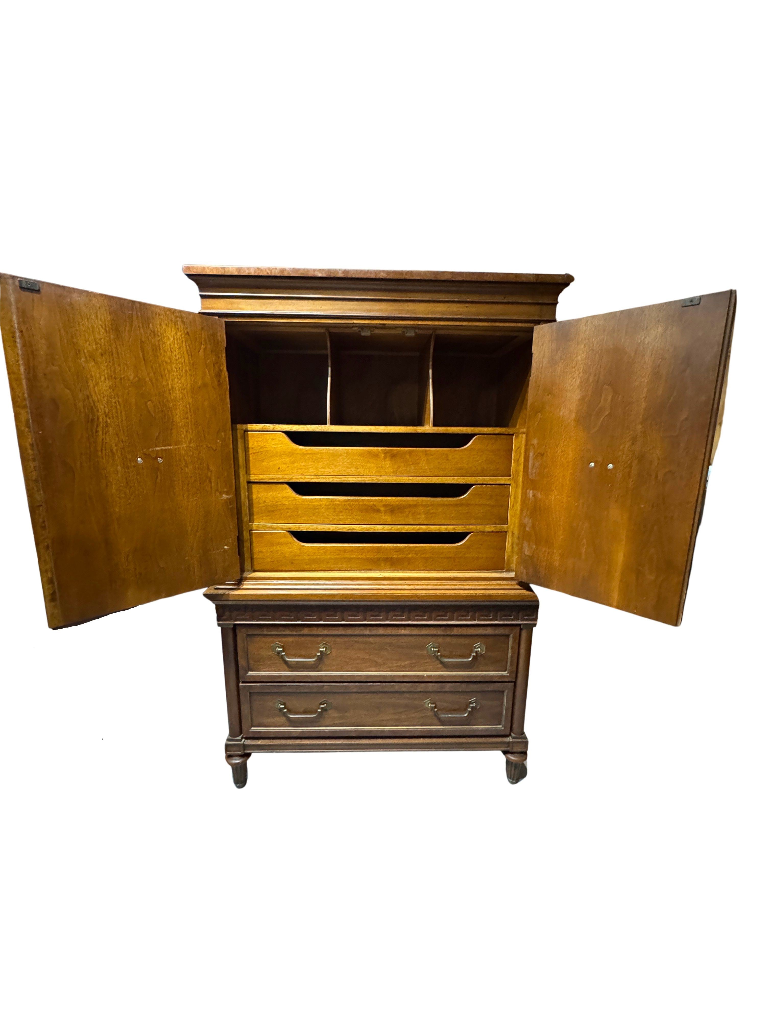 Vintage Thomasville Greek Key Armoire in the Hollywood Regency Style, c. 1970s