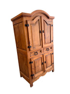 1980s Rustic Solid Pine Storage Armoire with Wrought Iron Accents, Mexico