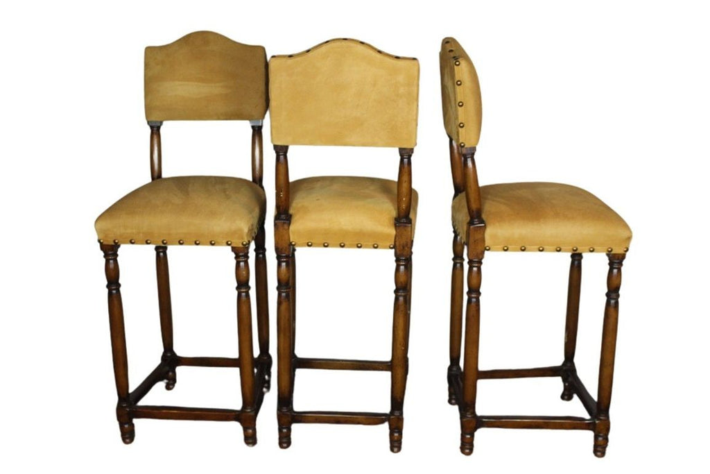 Vintage Suede Barstools with Nail Head Detail - Set of 3