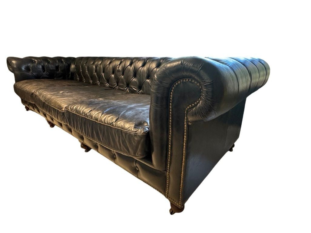 Restoration Hardware Kensington Ebony Leather Sofa with 44” depth and Luxe Down Feather Fill