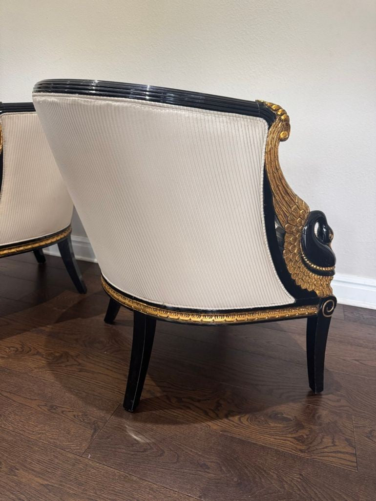 Vintage French Empire Style / Hollywood Regency Swan Tub Chairs - Set of 2