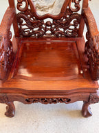 Antique Chinese Rosewood Dragon Armchair – Peranakan Style Carved Chair with Marble Insert, c. late 19th or early 20th century