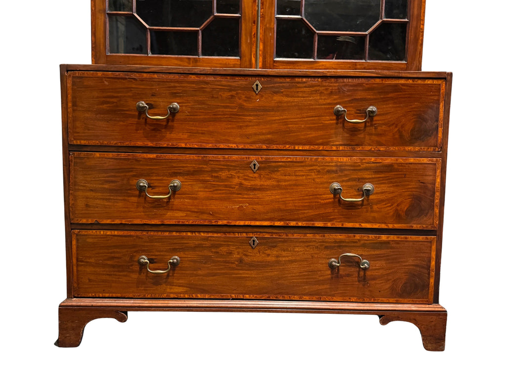 Antique English Georgian Mahogany Bureau Bookcase with Astragal Glass Doors, Late 18th Century