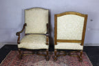 Antique French Louis XIV Style Nail Head Upholstered Arm Chairs - Set of 2